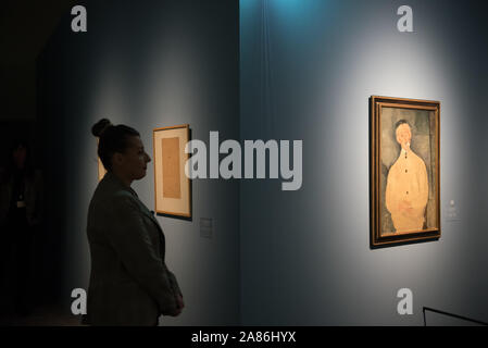 Alla fiera 'MODIGLIANI e l'avventura di Montparnasse' al 'Museo della Città' nella Piazza del Luogo Pio, Livorno. Settore Modigliani Foto Stock