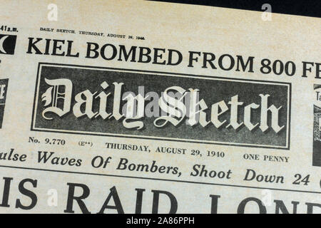 Schizzo Daily Newspaper masthead (replica), 29 agosto 1940 (durante il Blitz). Foto Stock