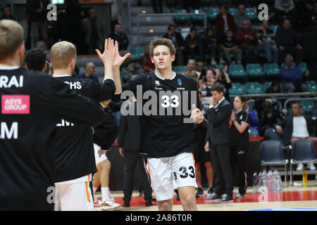 Bologna, Italia. 6 Nov, 2019. Patrick heckmann (ratiopharm ulm)durante il Segafredo Virtus Bologna vs Ratiopharm Ulm, Basket campionato EuroCup a Bologna, Italia, 06 novembre 2019 - LPS/Michele Nucci Credito: Michele Nucci/LP/ZUMA filo/Alamy Live News Foto Stock