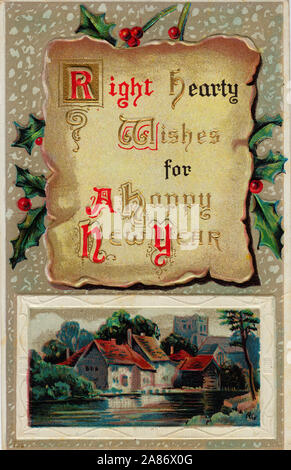 Un vecchio stile nuovo anno di post card illustrazione da c. 1911, "diritto sostanziosa auguri per un felice anno nuovo". Foto Stock