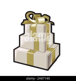 Albero di natale presente charms in oro e argento Illustrazione Vettoriale