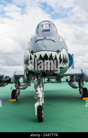 Una United States Air Force A-10 Thunderbolt II "Warthog" si siede sul display statico al 2018 Vectren Airshow di Dayton. Foto Stock