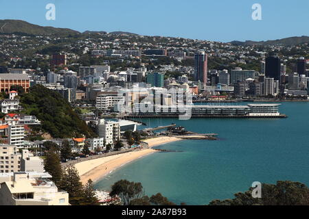 Vista aerea del CBD di Wellington. Isola del nord, Nuova Zelanda. Foto Stock