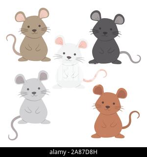 Carino Rat Mouse impostato personaggio dei fumetti illustrazione vettoriale Illustrazione Vettoriale