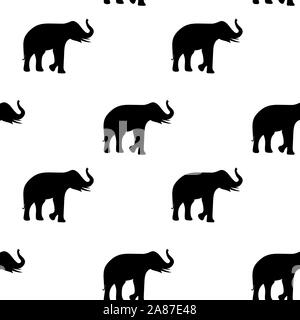 Seamless immagine nero elefante asiatico a piedi, progettazione grafica illustrazione vettoriale isolati su sfondo bianco Illustrazione Vettoriale