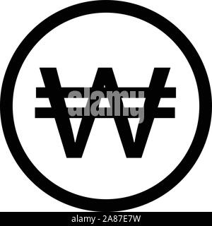 Icona valuta. Won coreano segno. Won coreano su sfondo bianco. Illustrazione Vettoriale