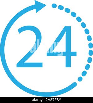 24 ore icona sullo sfondo bianco. 24 ore segno. Piatto design di stile. Illustrazione Vettoriale