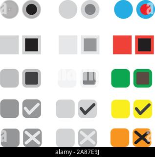 Pulsanti di selezione differenti set. selezione di pulsanti grafici su sfondo bianco. pulsanti di elezione di segno. Illustrazione Vettoriale