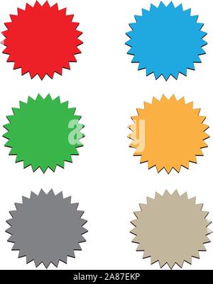 Etichetta starburst su sfondo bianco. 6 starbursts. tipo piatto. vuoto etichetta starburst segno. Illustrazione Vettoriale