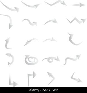 Set di bianco e nero icone a forma di freccia icone a forma di freccia stile piatto. Illustrazione Vettoriale