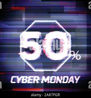 Cyber lunedì vendita convenienti un poster o un banner con glitch Illustrazione Vettoriale