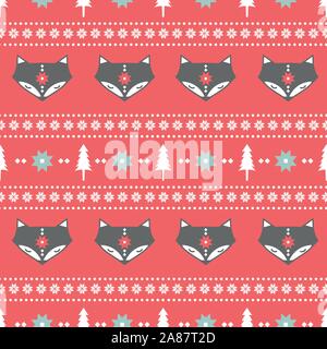 Inverno folk art seamless pattern in scandinavo, stile Nordic. Illustrazione Vettoriale