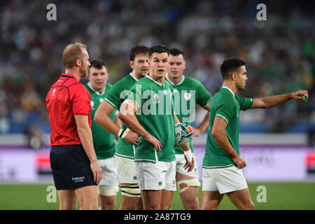 Jonathan Sexton dell Irlanda durante il 2019 Coppa del Mondo di Rugby Pool una partita tra Irlanda e Scozia all'International Stadium Yokohama di Yokohama Kanagawa, Giappone il 22 settembre 2019. Credito: AFLO/Alamy Live News Foto Stock