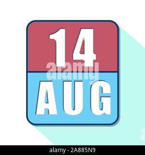 Agosto 14th. Il giorno 14 del mese, semplice icona del calendario su sfondo bianco. Pianificazione. La gestione del tempo. Set di icone del calendario per il web design. mesi estivi, Foto Stock