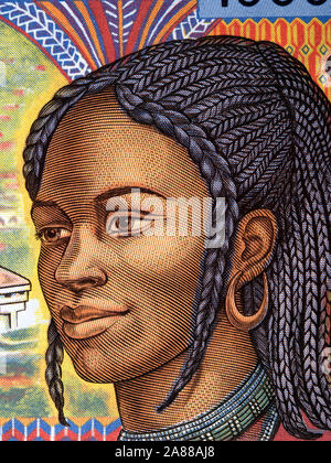 Donna africana un ritratto dal vecchio Central African denaro Foto Stock