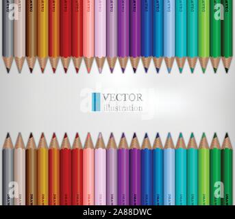Righe di rainbow matite colorate su sfondo bianco. Illustrazione Vettoriale