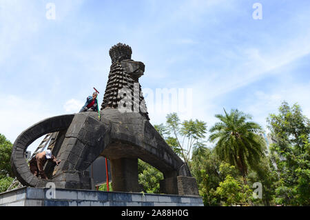 Il leone di Giuda monumento su Churchill Street ad Addis Abeba. Foto Stock