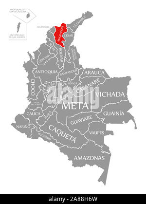 Magdalena evidenziata in rosso nella mappa della Colombia Foto Stock