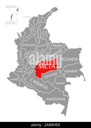 Meta evidenziata in rosso nella mappa della Colombia Foto Stock