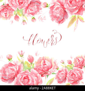 Acquerello decorativi fiori. illustrazione floreale, foglie e germogli. Composizione botanico per il matrimonio o un biglietto di auguri. filiale di fiori - destra Foto Stock