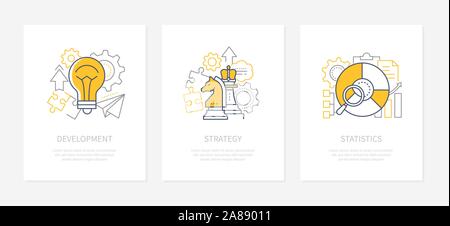 Business planning - linea stile design set di icone Illustrazione Vettoriale