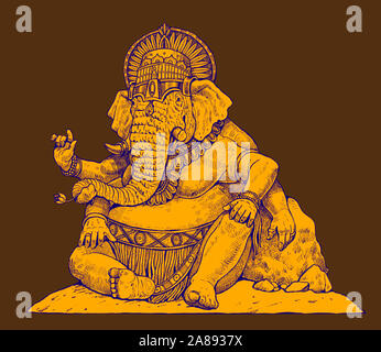 Ganesha - indiano dio. Metà umano metà elefante. Fantasy iluustartion. Foto Stock