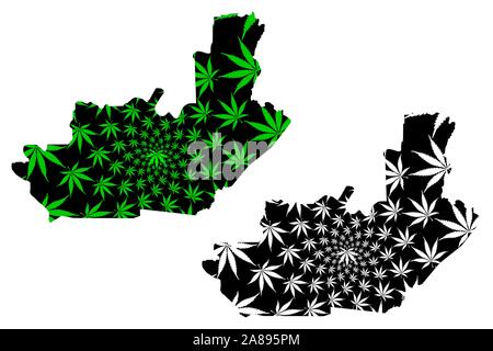 Provincia di Ituri (Repubblica Democratica del Congo, Repubblica Democratica del Congo, la Repubblica democratica del Congo, Congo-Kinshasa) mappa è progettato Cannabis leaf verde e nero, Ituri mappa fatta di mari Illustrazione Vettoriale