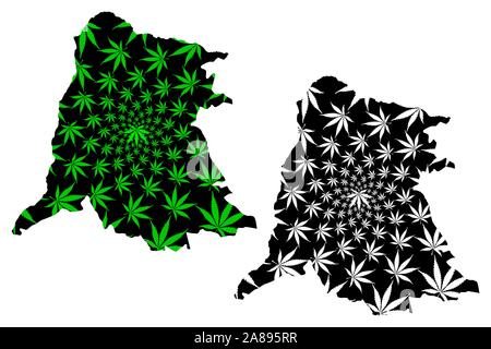 Provincia Equateuri (Repubblica Democratica del Congo, Repubblica Democratica del Congo, la Repubblica democratica del Congo, Congo-Kinshasa) mappa è progettato Cannabis leaf verde e nero, Equateuri mappa fatta Illustrazione Vettoriale