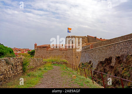 Il Festung, Château Royal de Collioure, Festungsmauer Foto Stock