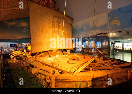 L'originale zattera Kon-Tiki presso il Museo Kon-Tiki. Oslo, Norvegia Foto Stock