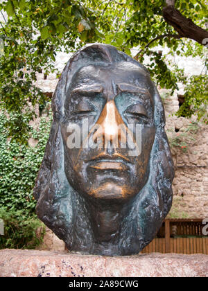 Busto di Frederic Chopin al monastero certosino e storico centro di Valldemossa, Comarca, Serra de Tramuntana, Maiorca, isole Baleari, Spagna Foto Stock