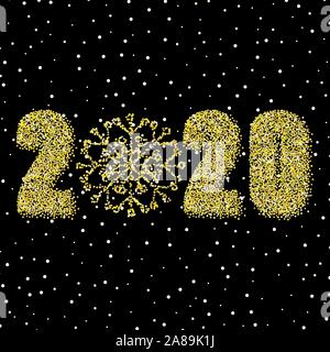 Glitter Oro Snowflake sfondo luminoso Nuovo anno 2020. eps 10 Illustrazione Vettoriale