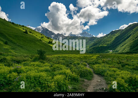 Scenario sul Mestia a Ushguli trek, Georgia Foto Stock