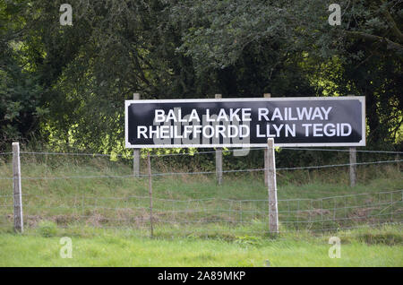 Segno, Bala Lake Railway, Rheilffordd LLyn Tegid; Bala, Galles; Regno Unito; Regno Hingdom; Europa; Foto Stock