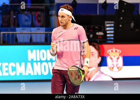 Milano, Italia. 5 Novembre, 2019. casper ruudduring Next Gen di ATP Finals - Torneo Round - Casper Ruud vs Miomir KecmanoviÃ"'', Tennis Internazionali di Milano, Italia, 05 novembre 2019 - LPS/Alessio Tarpini Credito: Alessio Tarpini/LP/ZUMA filo/Alamy Live News Foto Stock