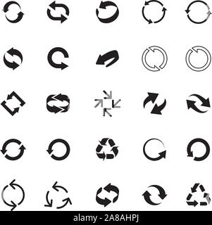 Serie di frecce del vettore per il web. Delineare aggiornare e ricaricare le frecce. Illustrazione Vettoriale