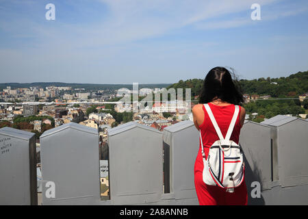 Vista dal municipio, torre di Lviv, Ucraina Foto Stock