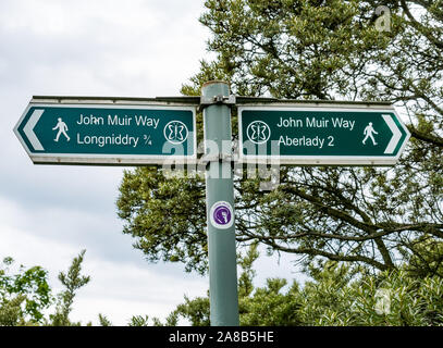 John Muir modo sentiero segno per Longniddry & a Aberlady, East Lothian, Scozia, Regno Unito Foto Stock