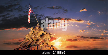 Memoriale di guerra di sunrise, Iwo Jima Memorial, Rosslyn, Arlington, Contea di Arlington, Virginia, Stati Uniti d'America Foto Stock