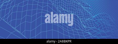 Panorama digitale con le montagne o colline fatte di griglia di linea Illustrazione Vettoriale