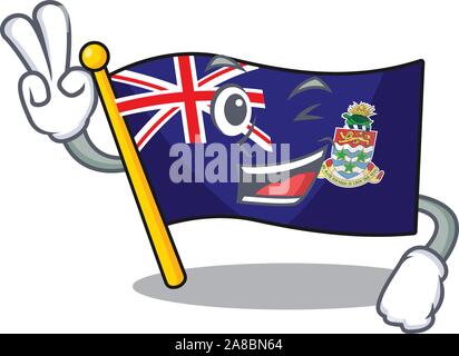 Bandiera delle Isole Cayman isolato a due dita con il cartoon Illustrazione Vettoriale
