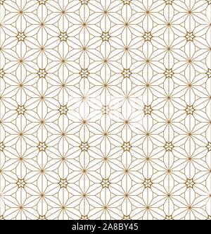 Modello senza soluzione di continuità sulla base di ornamento giapponese Kumiko.colore oro.Media e linee sottili. Illustrazione Vettoriale