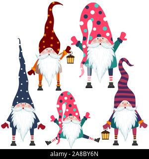 Bellissimo design piatto di raccolta gnomi. Gli elementi isolati. Vettore Illustrazione Vettoriale