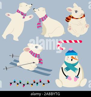 Design piatto di raccolta degli animali in inverno Illustrazione Vettoriale