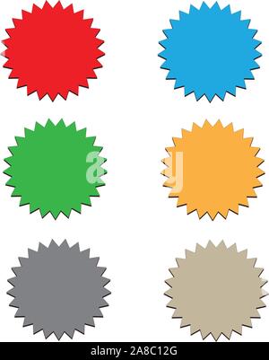 Etichetta starburst su sfondo bianco. 6 starbursts. tipo piatto. vuoto etichetta starburst segno. Illustrazione Vettoriale