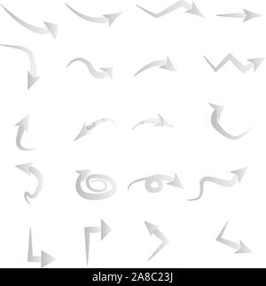 Set di bianco e nero icone a forma di freccia icone a forma di freccia stile piatto. Illustrazione Vettoriale