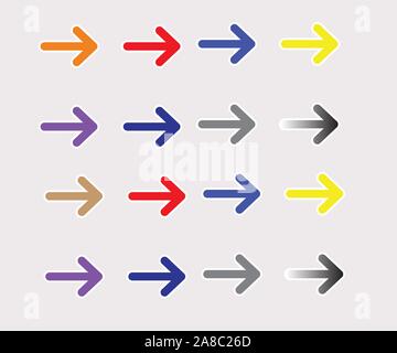 Impostare multicolor frecce icona sullo sfondo bianco. set frecce multicolore segno. tipo piatto. frecce multicolore simbolo. Illustrazione Vettoriale