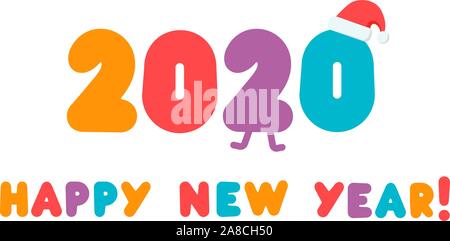 Il logo 2020, numeri colorati con congrats, biglietto di auguri il modello per il Nuovo Anno Festa bambini, ragazzi, eventi calendario headline o logo modello. Vettore Illustrazione Vettoriale