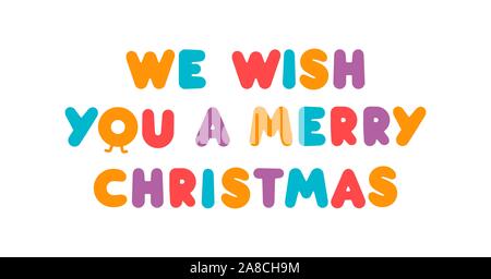 Vi auguriamo un buon natale e colorati di palloncino lettere, xmas congrats, biglietto di auguri per Natale e Capodanno vacanze, illustrazione vettoriale. Illustrazione Vettoriale