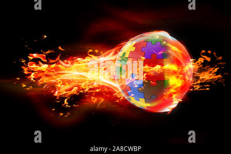 Alta qualità di rendering 3D il pianeta terra è in fiamme in fiamme su sfondo nero. Il rendering 3D. Foto Stock